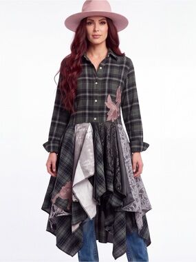 Black Flannel Sequins Tiered Asymmetric Long Trim Festival Kimono Jacket NEW